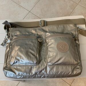 Kipling Pale Gold/Champagne Metallic Crossbody/Shoulder bag with lots of pockets